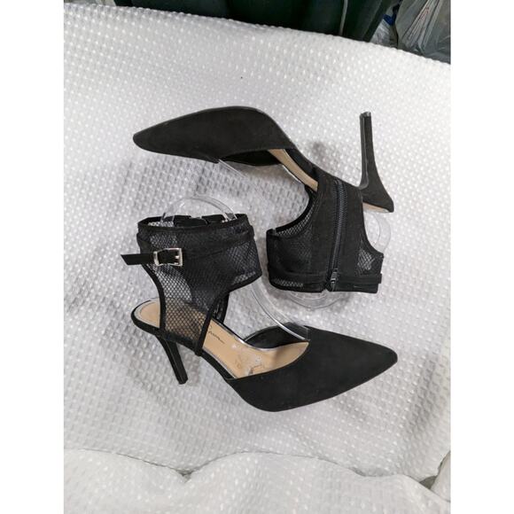 NWOT-1 SHOW! JESSICA SIMPSON! BLACK VEGAN SUEDE MESH ANKLE POINTY HEELS! SZ 9M - Picture 5 of 11